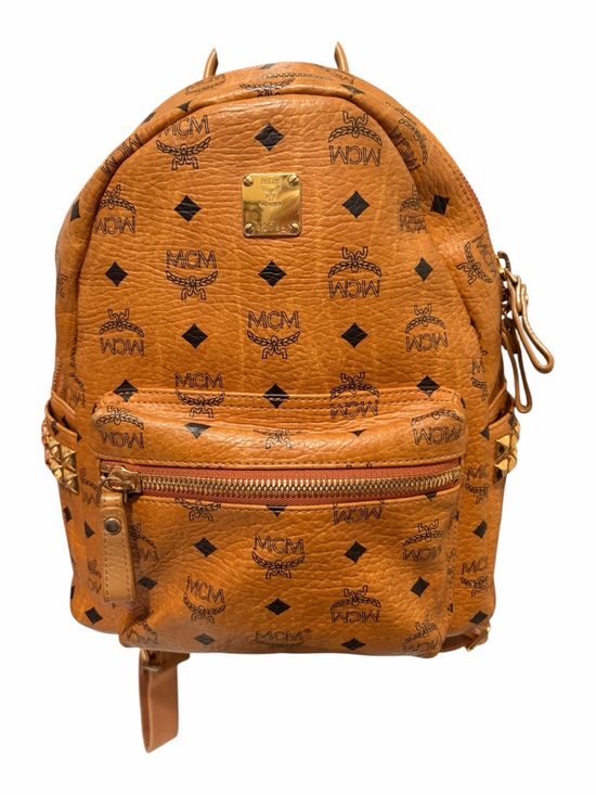 MCM Handbags - MCM Cognac Visetos Logo Print Backpack with Gold Hardware